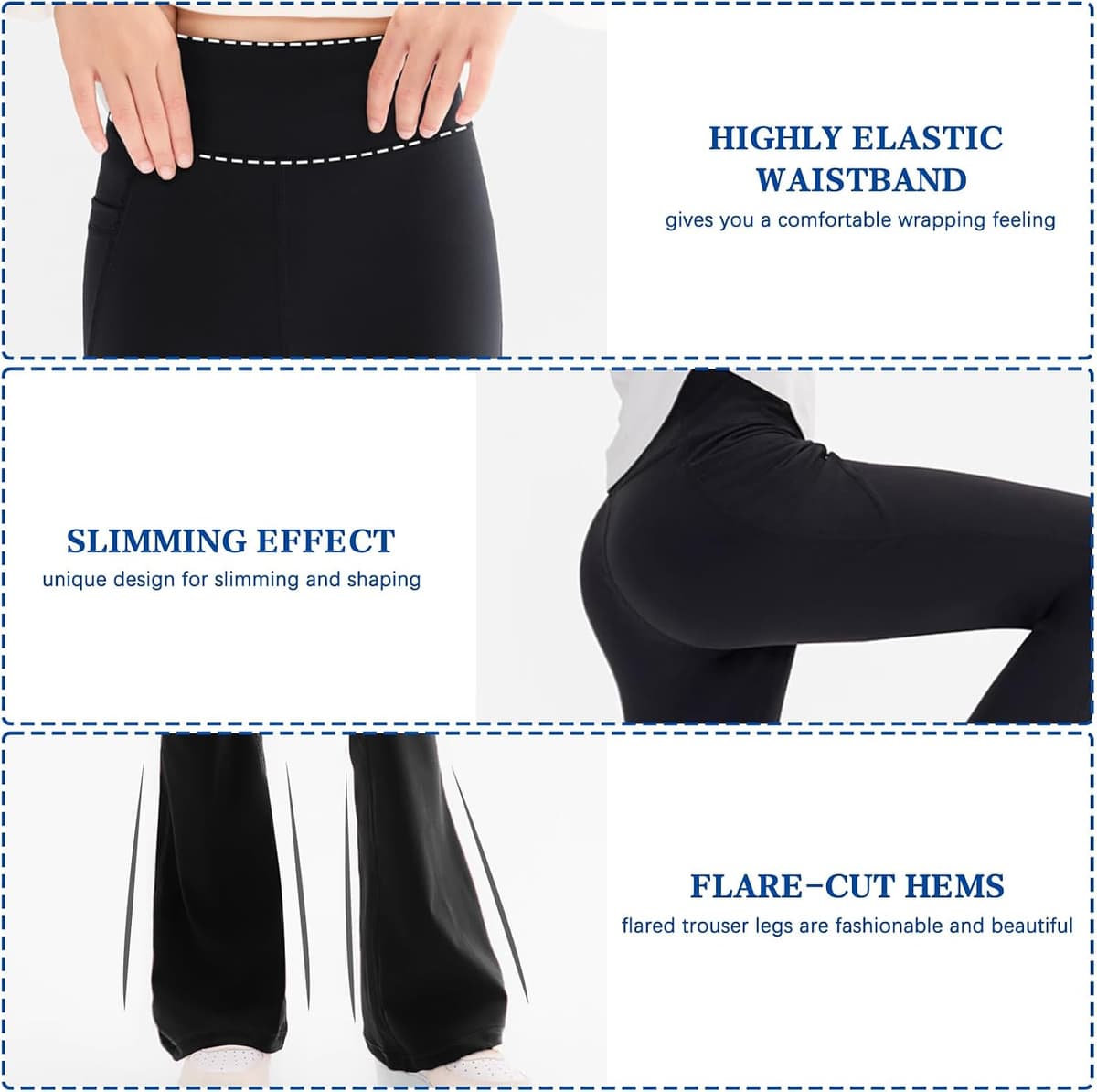 Girls Flared Leggings High Waisted Tummy Control Yoga Pants for Kids, Breathable Stretchy School Trousers Suitable for Dance 5-6 Years Black — view 3