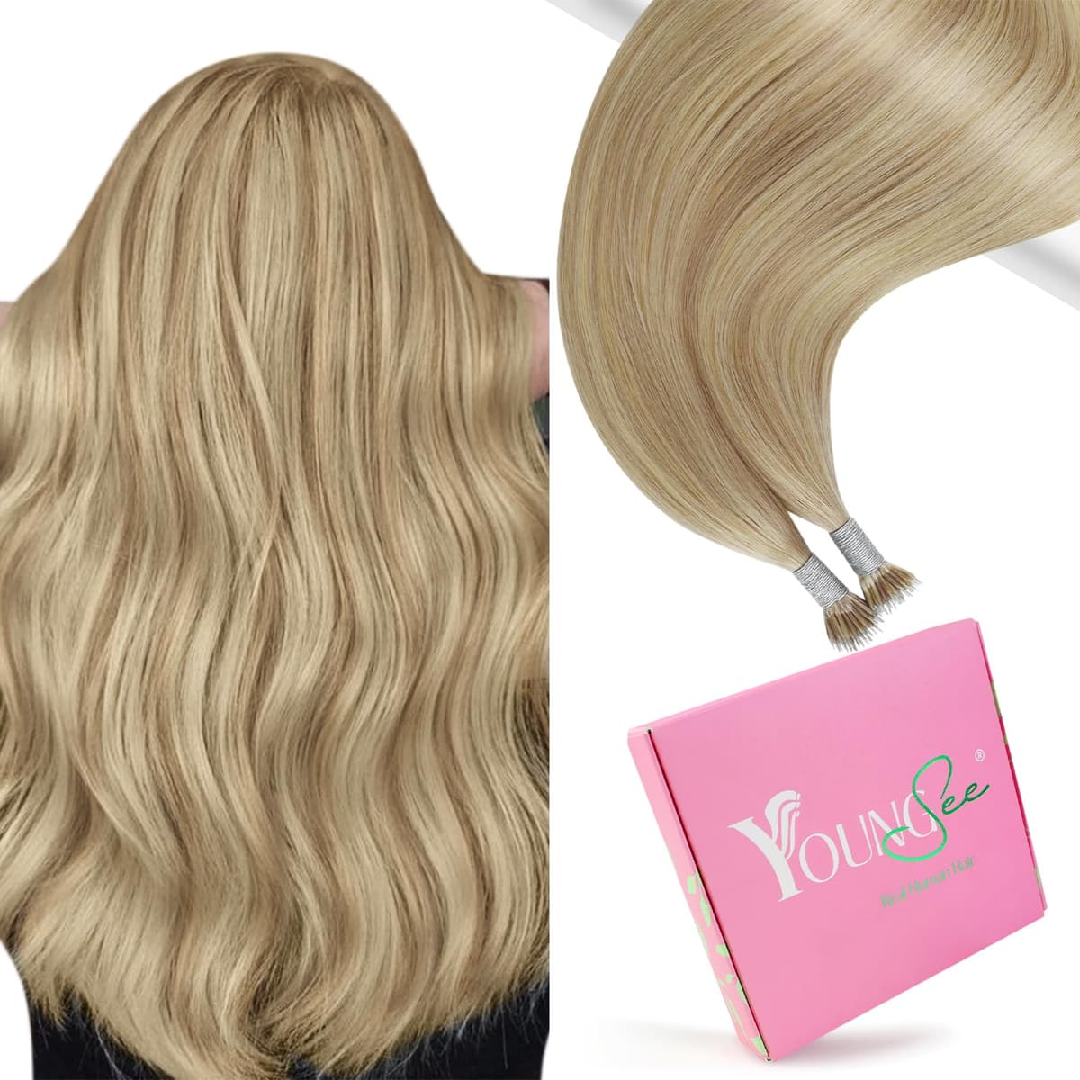 YoungSee Nano Hair Extensions Blonde 16inch Nano Beads Hair Extensions Warm Ash Blonde Highlight Bleach Blonde Nano Ring Hair Extension Highlight for School Soft Cold Fusion 50s 50g — view 14