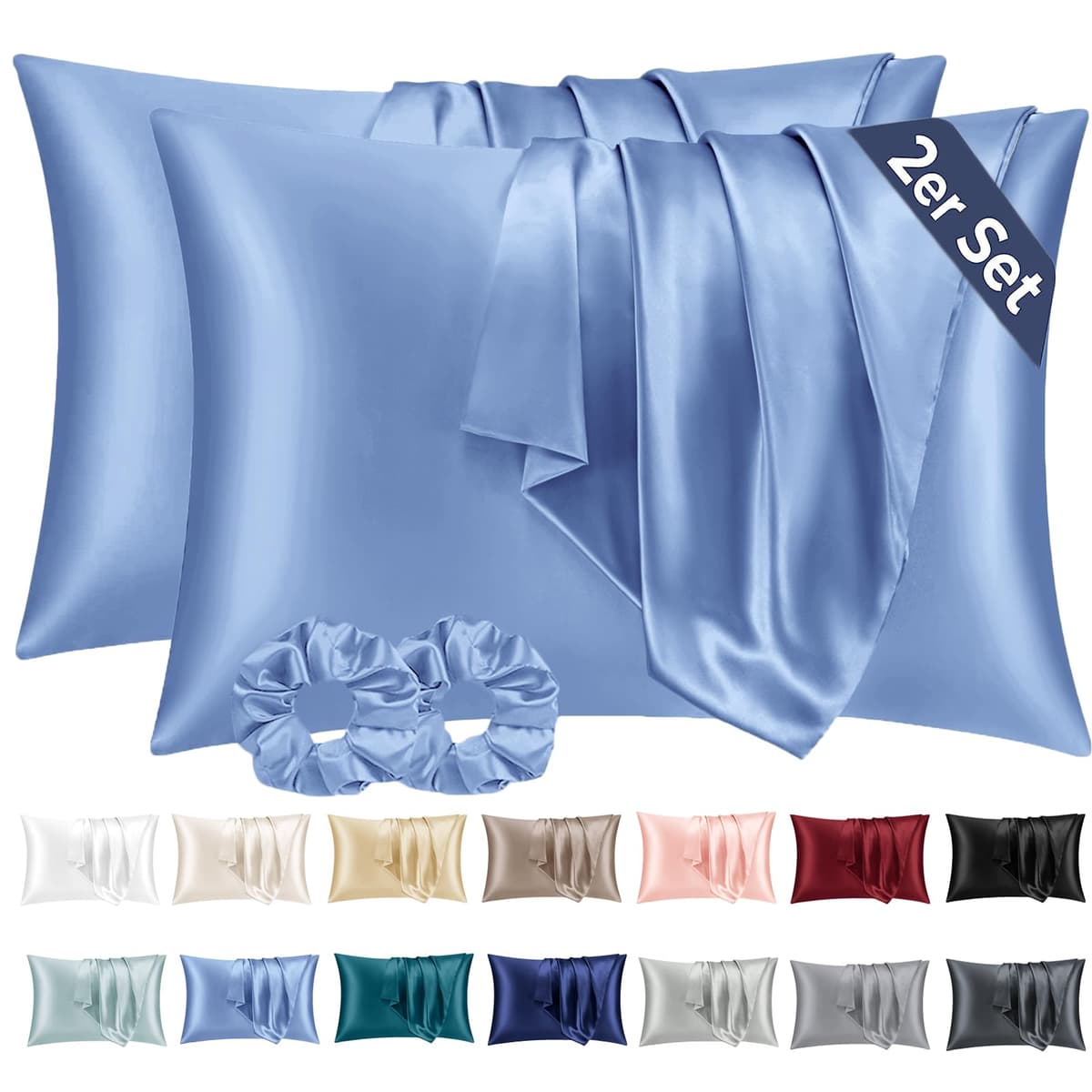 Vielit 2 Pack Satin Pillowcase for Hair and Skin Cooling,Soft as Silk Pillowcase for Hair and Skin,Easier Care than Silk Pillow Case Beige 50x75cm Gifts for Women Envelope & 2 Scrunchies — view 18