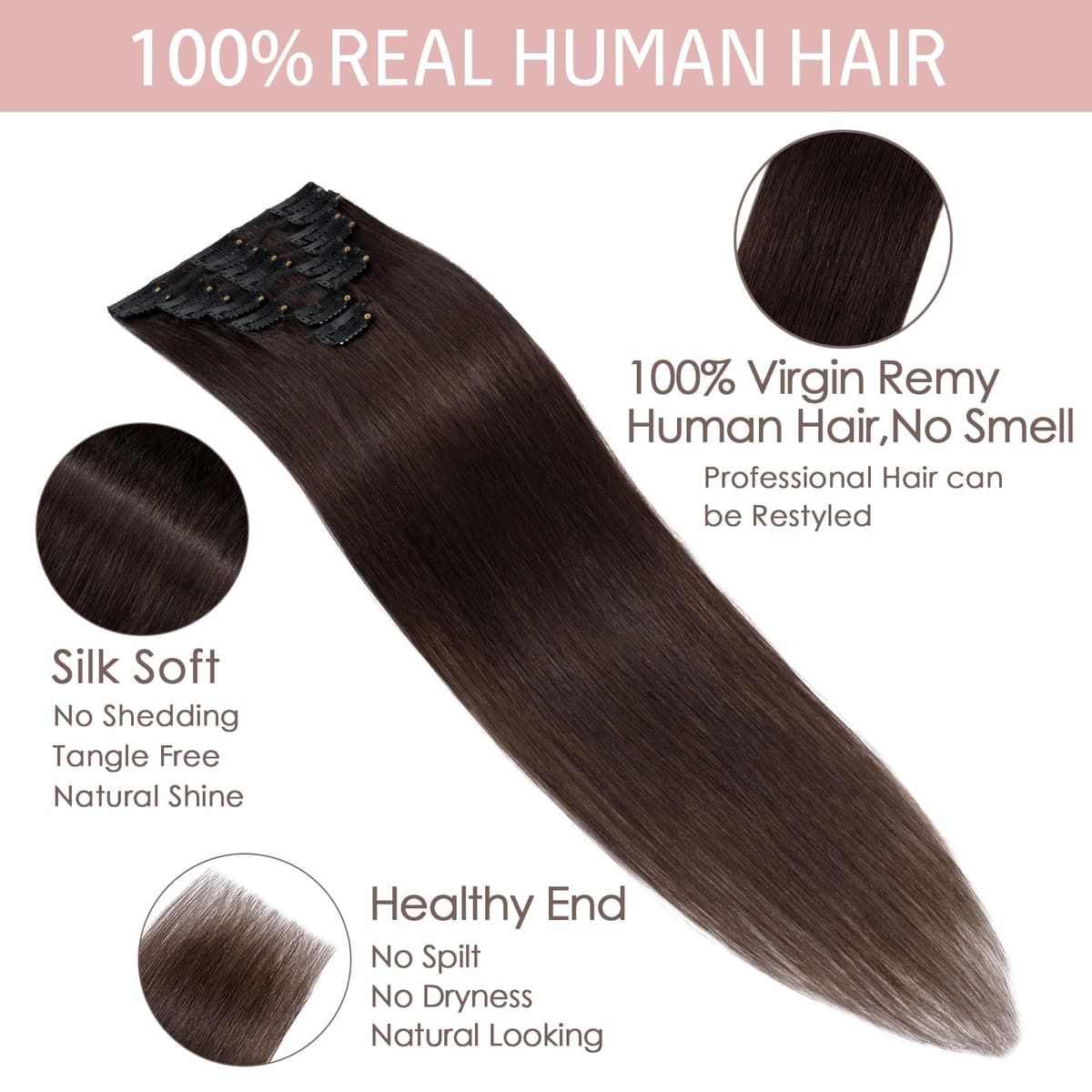Silk-co 10inch Hair Extensions Clip in Hair Extension Human Hair #04 Medium Brown -Basic Thickness-Thin Weft- 8 Pieces Real Remy Straight Hair Extensions[50g] — view 175