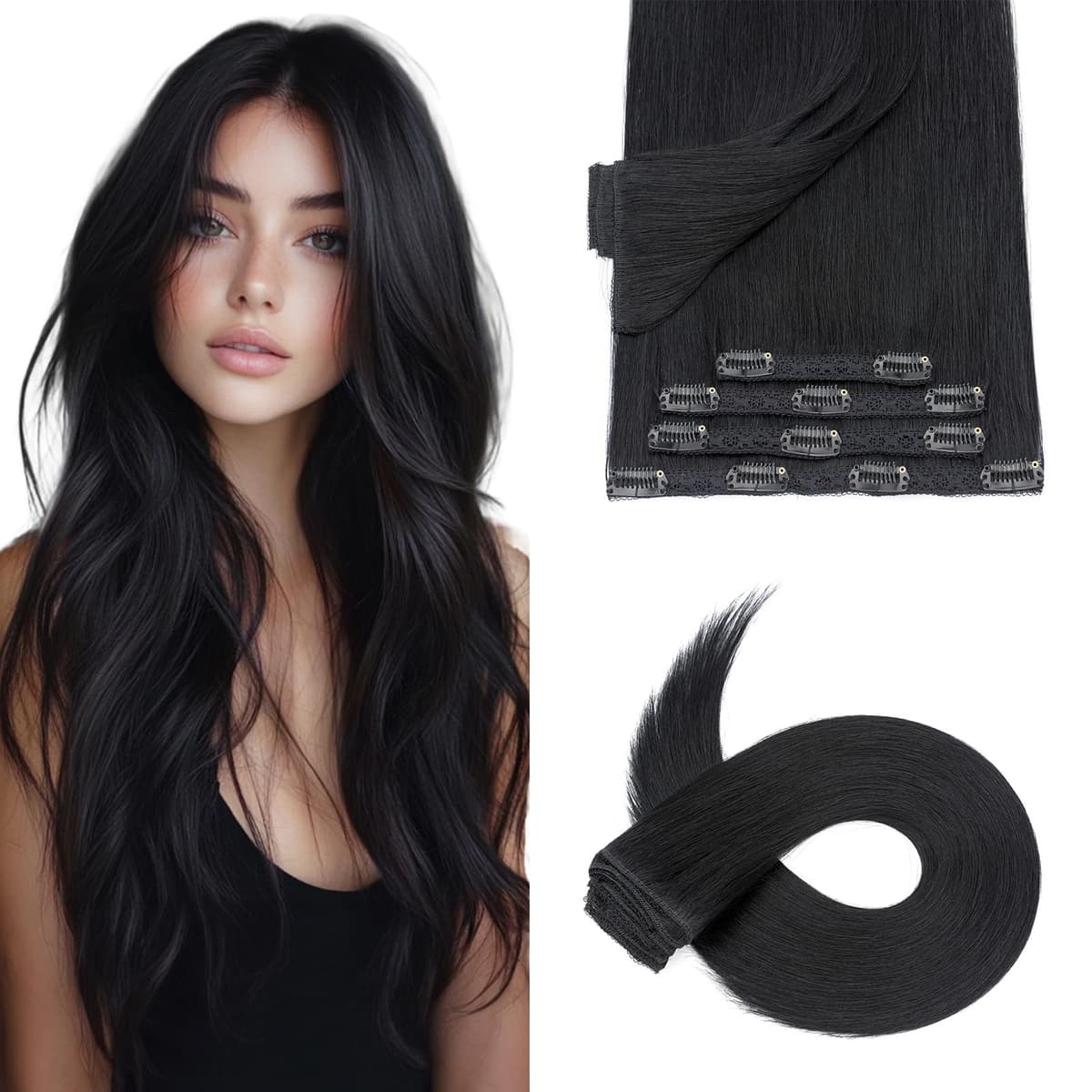 Silk-co 10inch Hair Extensions Clip in Hair Extension Human Hair #04 Medium Brown -Basic Thickness-Thin Weft- 8 Pieces Real Remy Straight Hair Extensions[50g] — view 74