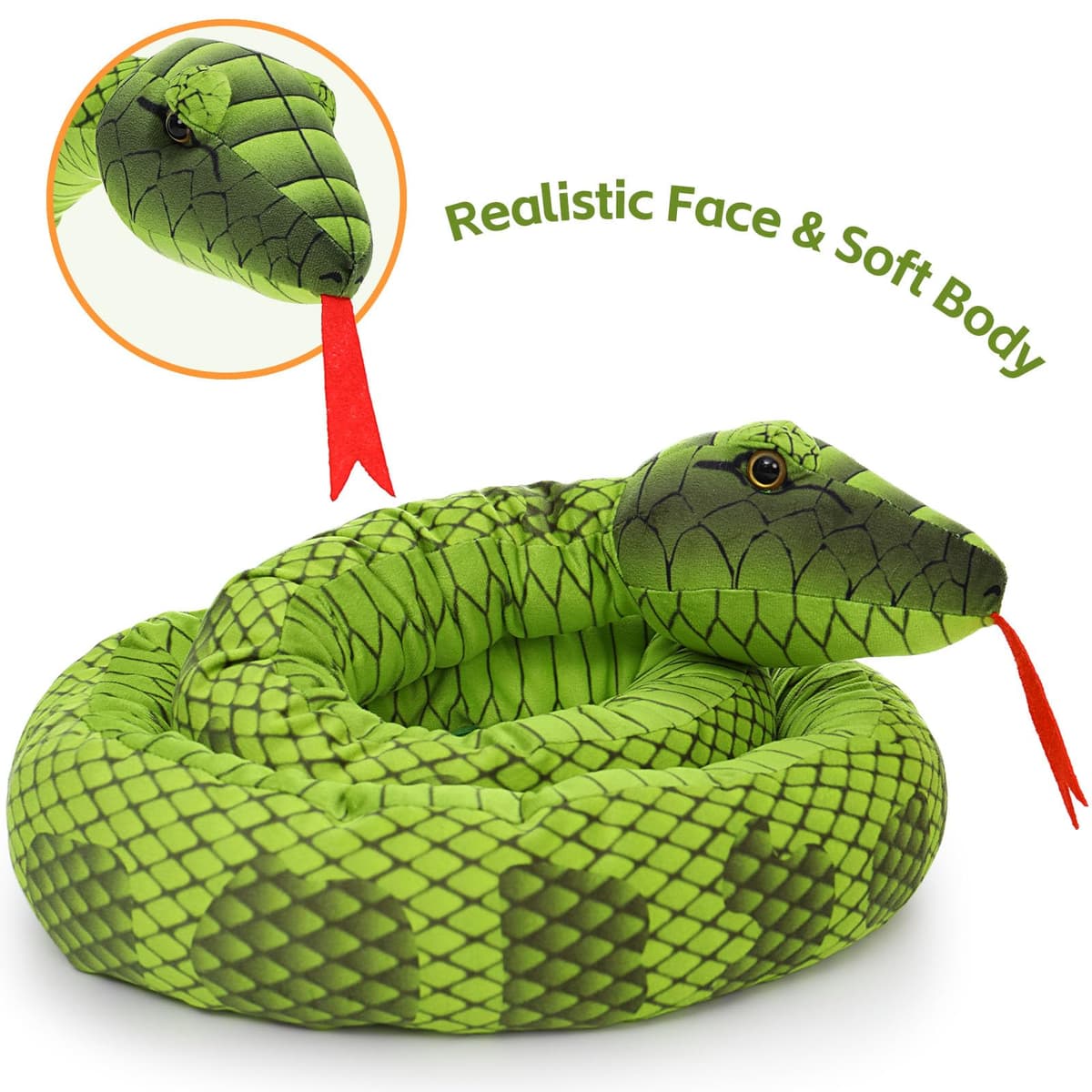MorisMos Giant Snake Teddy Stuffed Animal, 200cm Green Mom Snake Plush with kawaii Baby Inside, Cuddly Big Soft Toy Large Fluffy Gift for Kids Birthday Valentines Deco — view 4