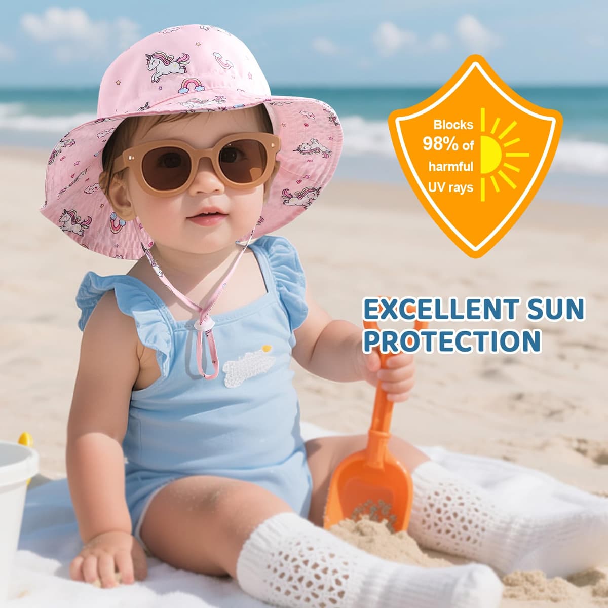 DRESHOW Baby Sun Hat Toddler Sun Protection Animal Cap Unisex Summer Bucket Hat with Chin Strap UPF 50+ — view 4