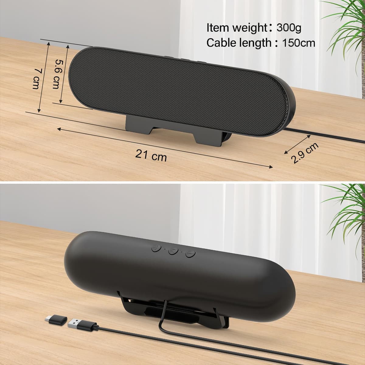 ZETIY USB Speaker for PC, Computer Speakers for Desktop, Monitor Speakers, Mini PC Soundbar, Small Desk Speaker with Clip-on Design for Laptop, Phone - Plug and Play（Black） — view 6
