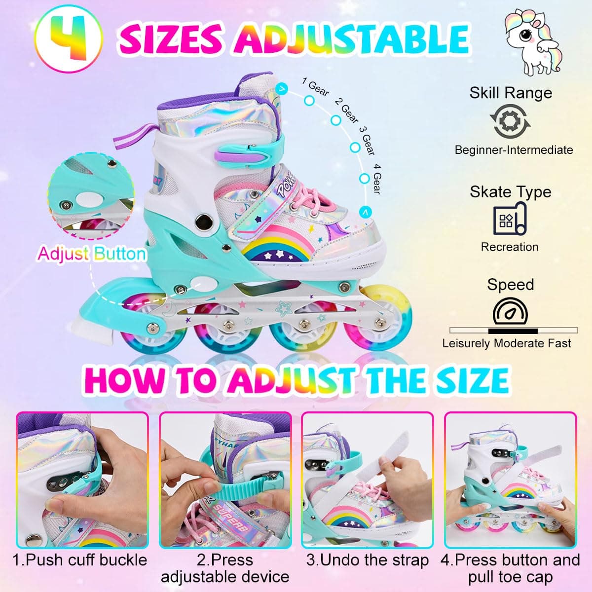 Patines en Linea Ajustables para Niña Niño Patines Linea con Todas Las Ruedas iluminadas, Patines en línea para niños para Uso en Interiores y Exteriores — view 3