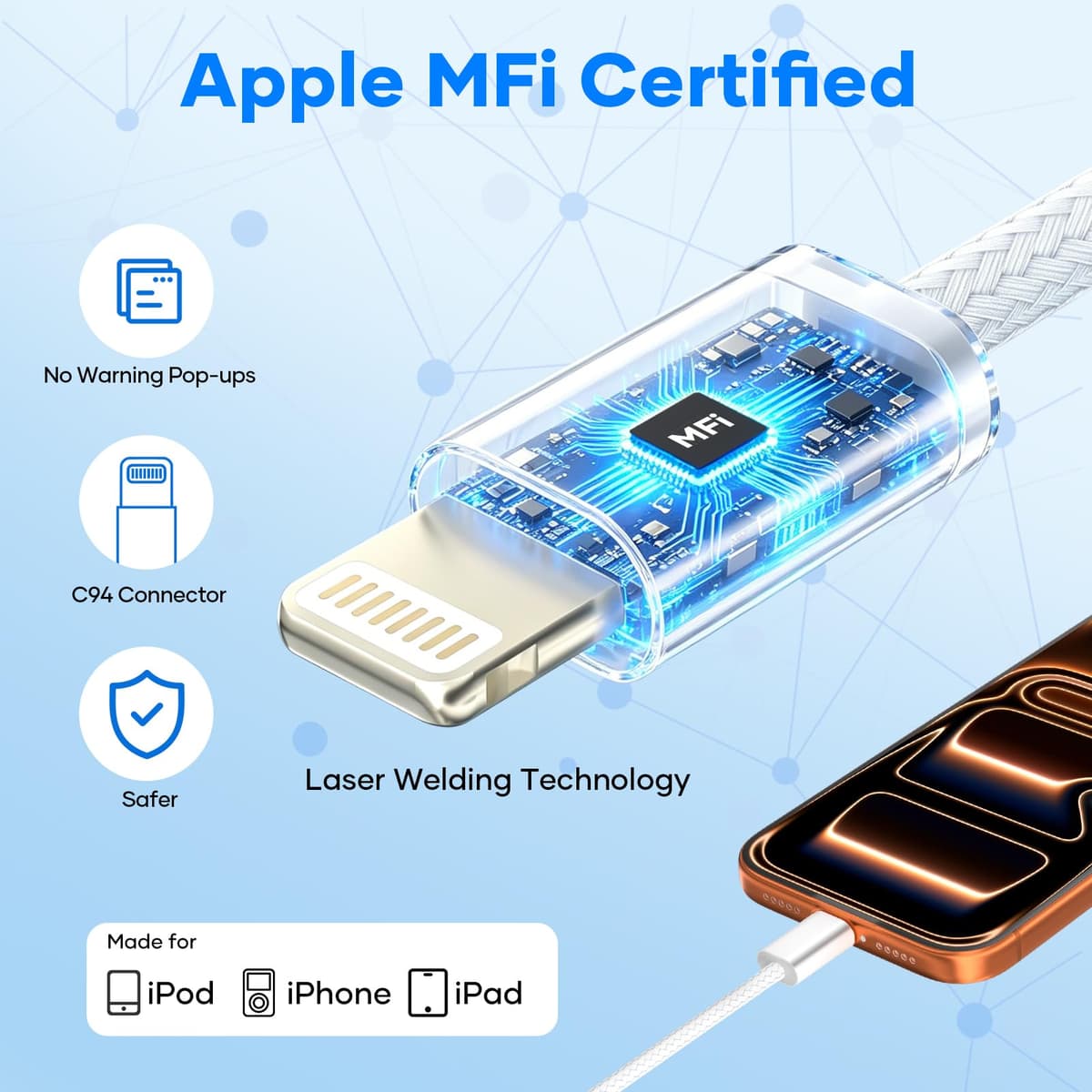 Cable USB C a Lightning para iPhone (2 Piezas, 1M+2M), Cable Lightning USB C [MFi Certificado] Cable i Phone Carga Rapida PD Transferencia de Datos 480 Mbit/s para iPhone 14/13/12/11, Blanco — view 2