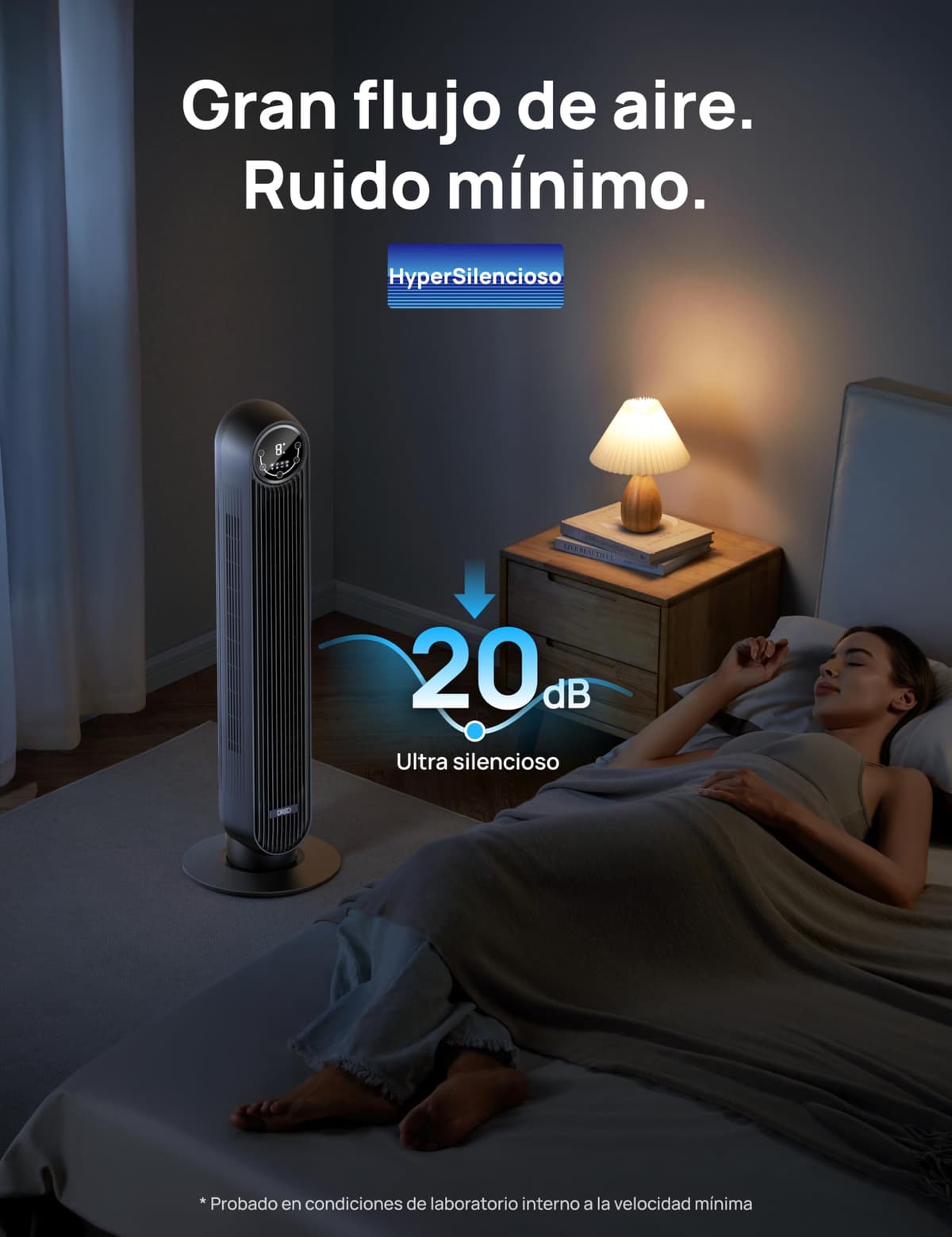 Dreo ventilador de pie silencioso, ventilador de torre con velocidad de 7,6 m/s, 4 velocidades, rotación de 90°, temporizador de 8 horas, pantalla LED y mando a distancia incluido. negro. Alexa — view 3