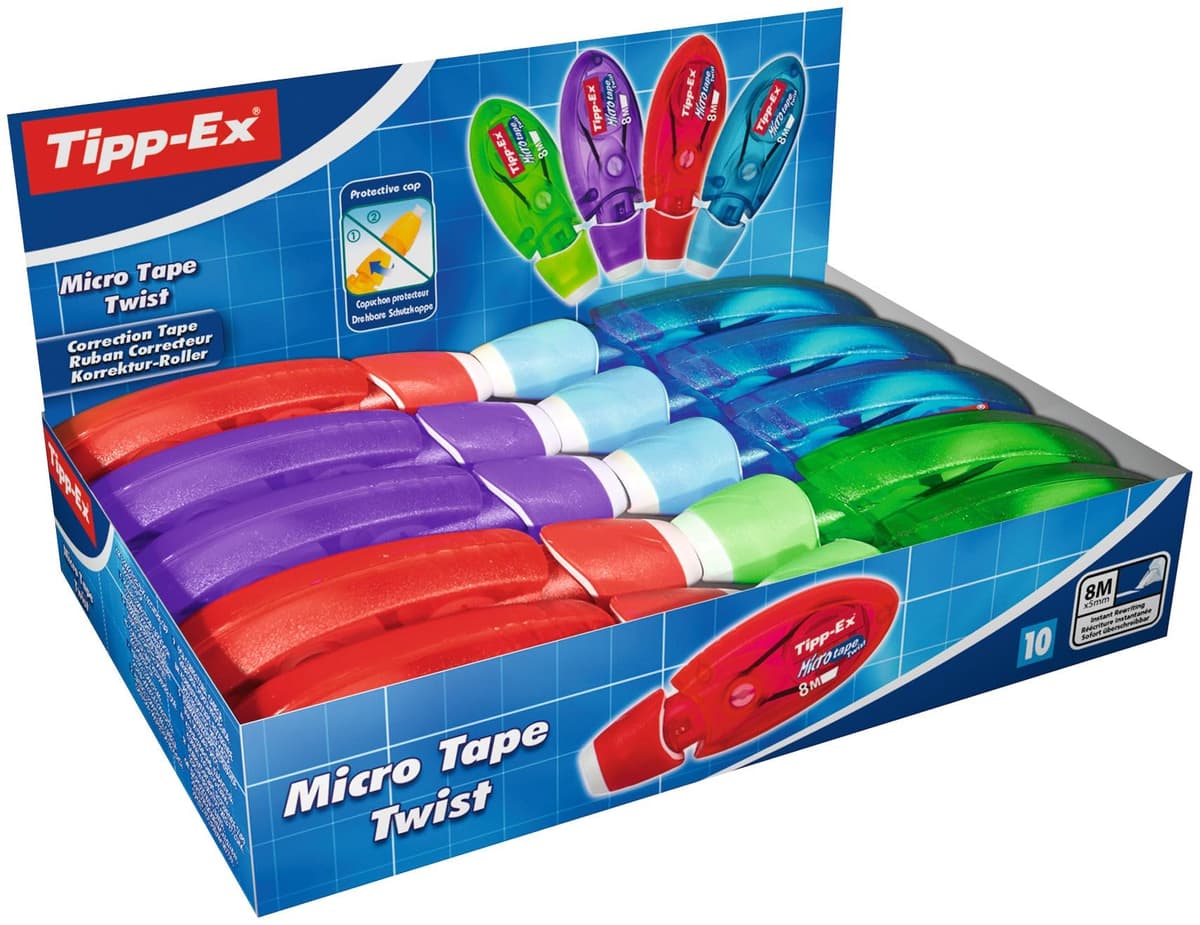 BIC Tipp-Ex Cinta Correctora de Bolígrafos, Óptimo para Material Escolar, Micro Tape Twist, 8m x 5mm, Con Cabezal Rotativo, Blíster de 3, Multicolor — view 7