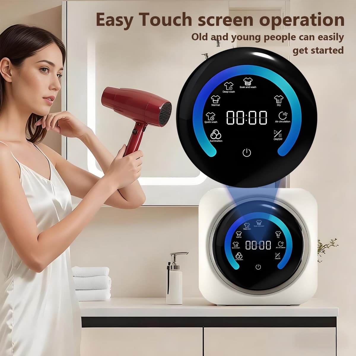 BANGBANGJI Mini Lavadora y Secadora portátil 2 en 1, Lavadora de Pared Totalmente automática de 3,5 L con Tambor Frontal, Ideal para Ropa pequeña, Ropa Interior y Calcetines Desktop — view 4