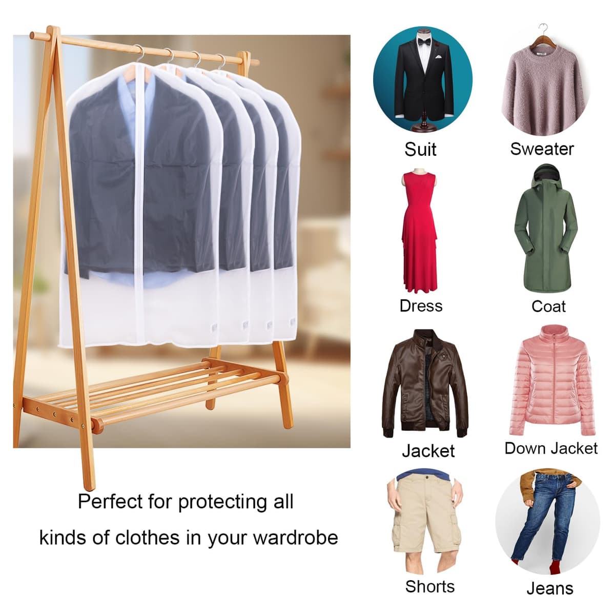 Niviy fundas ropa armario Juego 6 fundas transparentes para ropa de 60x100 cm tejido transpirable para almacenamiento de trajes vestidos abrigos americanas camisas vestidos de noche — view 4