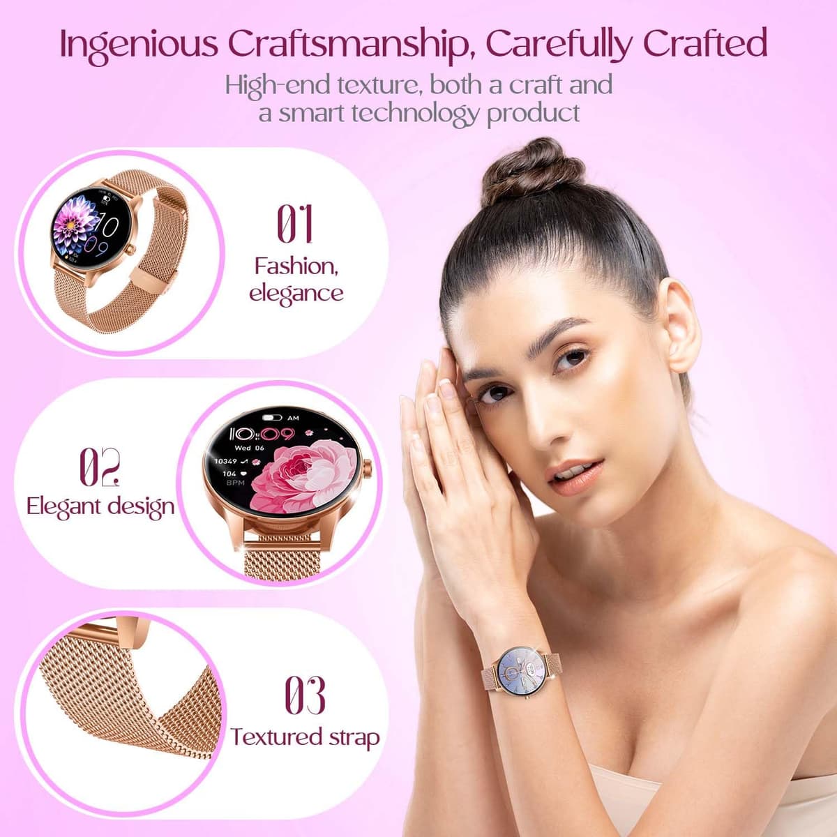 Smartwatch Reloj Inteligente Mujer con Llamadas：1.27" TFT Smart Watch Bluetooth IP68 Impermeable con Frecuencia Cardíaca SpO2 Sangre Presión Arterial Monitor Sueño 110+ Modos Deporte para Android iOS — view 2
