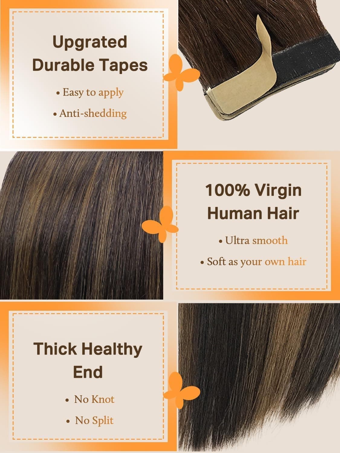 DOORES Tape in Hair Extensions Human Hair Balayage Dark Brown to Chestnut Brown 20pcs 50g 20 Inch Silky Straight Tape in Human Hair Extensions — view 3