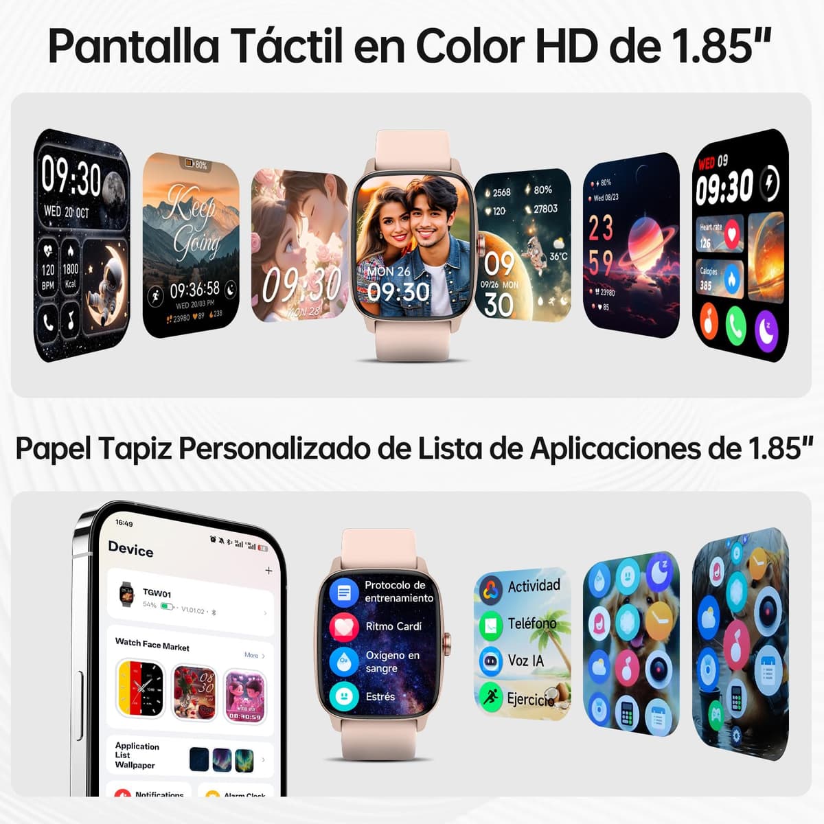 Smart Watch Woman Man with Bluetooth Calls and AI Voice, 1.85 Inch Smartwatch with WhatsApp Notification, Heart Rate Monitor/SpO2/Sleep/Pedometer, 110+ Sports Modes, Waterproof IP68 for iOS/Android — view 4