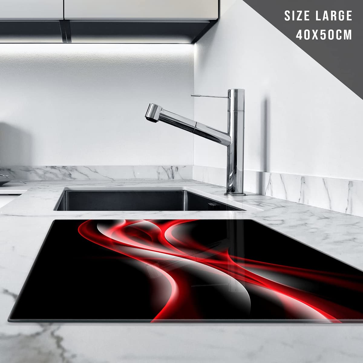 Glass Worktop Savers | Worktop Protectors Heat Resistant | Catering Chopping Boards | Over The Sink Chopping Board | Large | Black Red White — view 2