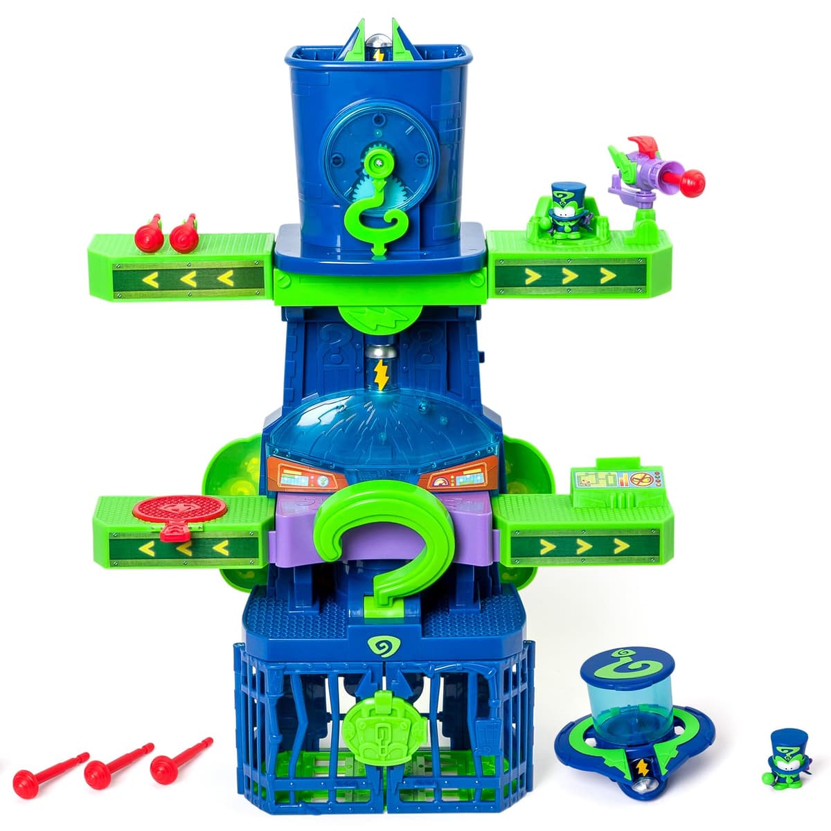 SUPERTHINGS KAZOOM Power – Enigma Tower. Torre de Enigma de la Serie de TV “Kazoom Power”. Contiene 1 Enigma Tower,1 Enigma Exclusivo,1 aeronave,1 prisión,1 catapulta,1 Disparador y 3 proyectiles