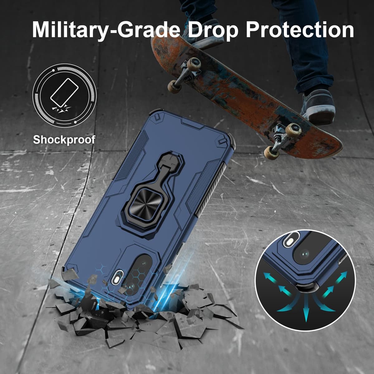Funda para CMF Phone 2 Pro, Carcasa Antigolpes con Soporte anular metálico, Case Protectora de Grado Militar, Negro — view 917
