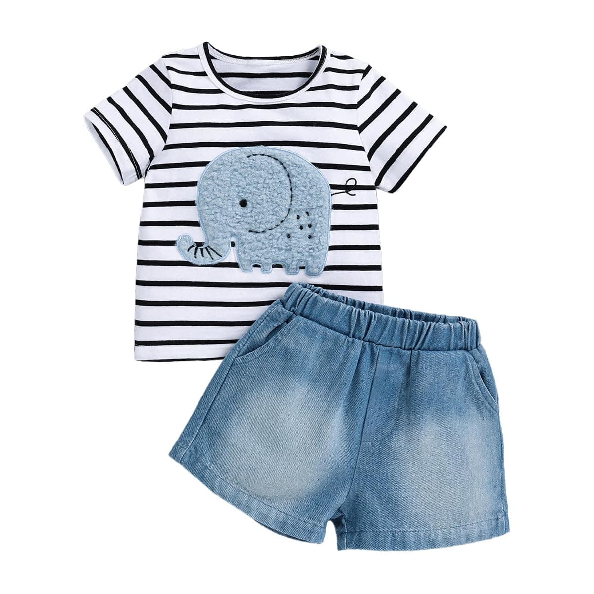 Little Baby Boy Clothes Short Sleeve Printed Cute Top+ Shorts Ripped Jeans 2Pcs Spring Summer Casual Set