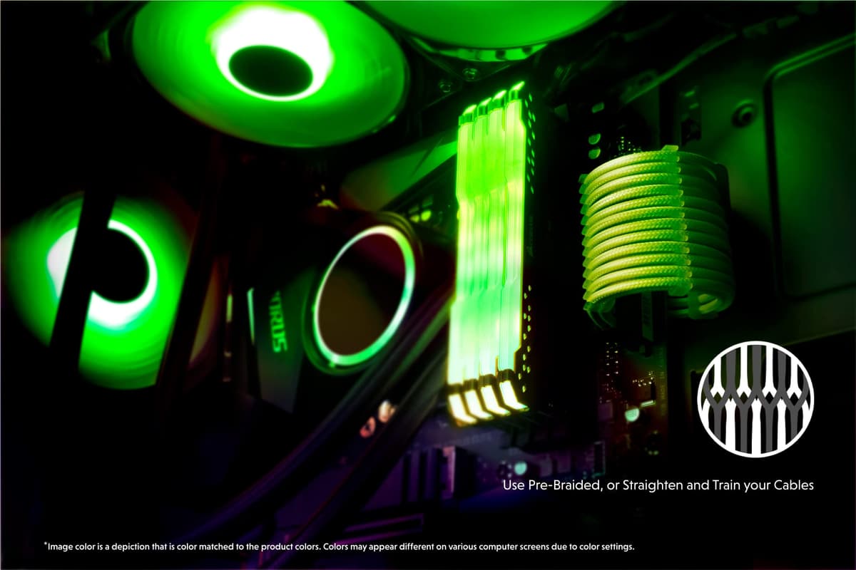 LINKUP - AVA 30cm PSU Cable Extension Sleeved Custom Mod GPU PC Braided w/Comb Kit | 1 x 24 P (20+4) | 1 x 8 P (4+4) CPU | 2 x 8 P (6+2) GPU set | 300mm - Green — view 3