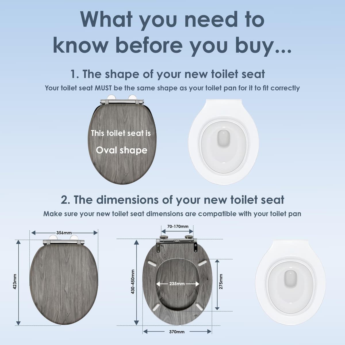 AQUALONA® Luxury Grey Oak Effect Toilet Seat - Soft Close MDF Moulded Wood Seat with Quick Release Button and Durable Hinges - Comfortable, Easy to Clean and Install with Universal Fittings — view 2