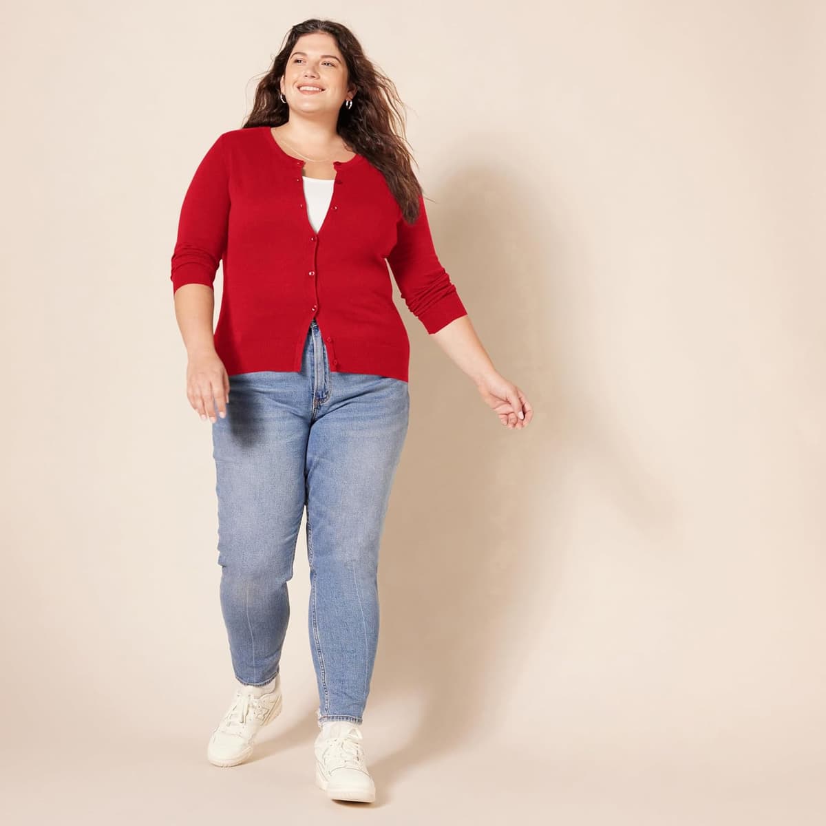 Amazon Essentials Women's Lightweight Crewneck Cardigan Jumper (Available in Plus Size) 5XL Plus Red — view 7