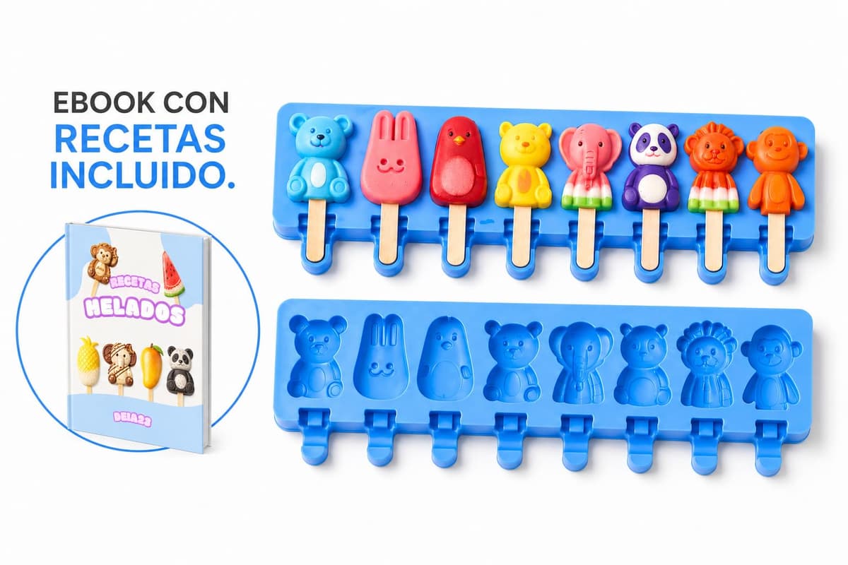 Molde Premium de Silicona para Helados – 8 cavidades para Helados Caseros | Reutilizable | Fácil de Desmoldar y Limpiar | Ideal para Niños | Libre de BPA (Animales) | Incluye Ebook QR con Recetas — view 2