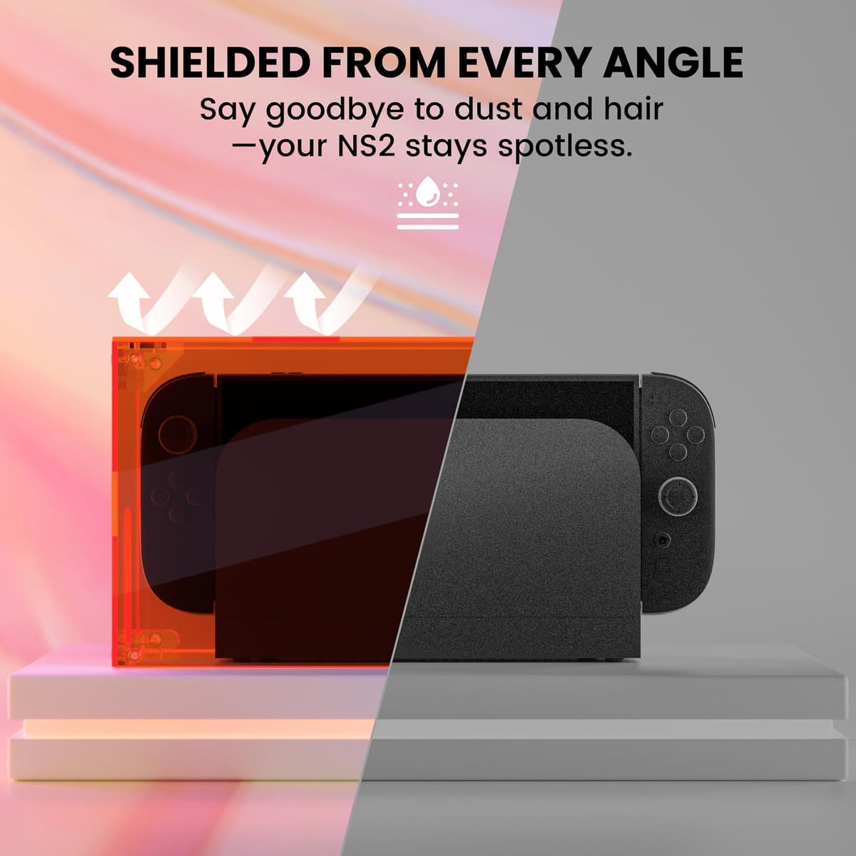 PlayVital Funda Antipolvo Acrílica para Nintendo Switch 2 (2025), Caja Protectora Impermeable para Consola y Base de Carga, Caja de Presentación, Carcasa de Protección para Switch 2 (Naranja Claro) — view 3