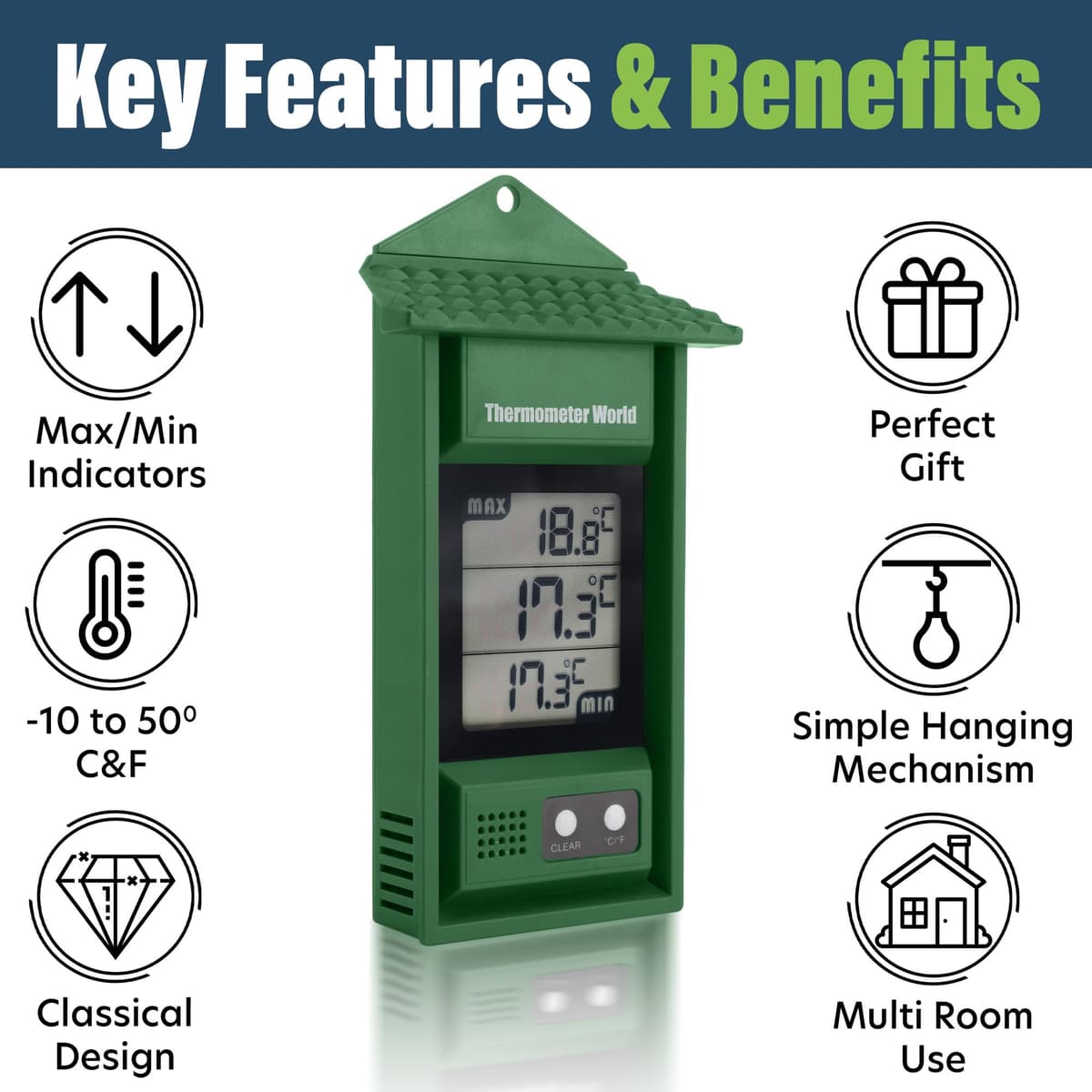 Digital Max Min Thermometer - Monitor Max and Min Temperatures with This Handy Greenhouse Thermometer Garden Accessories Easily Wall Mounted Maximum Minimum — view 2