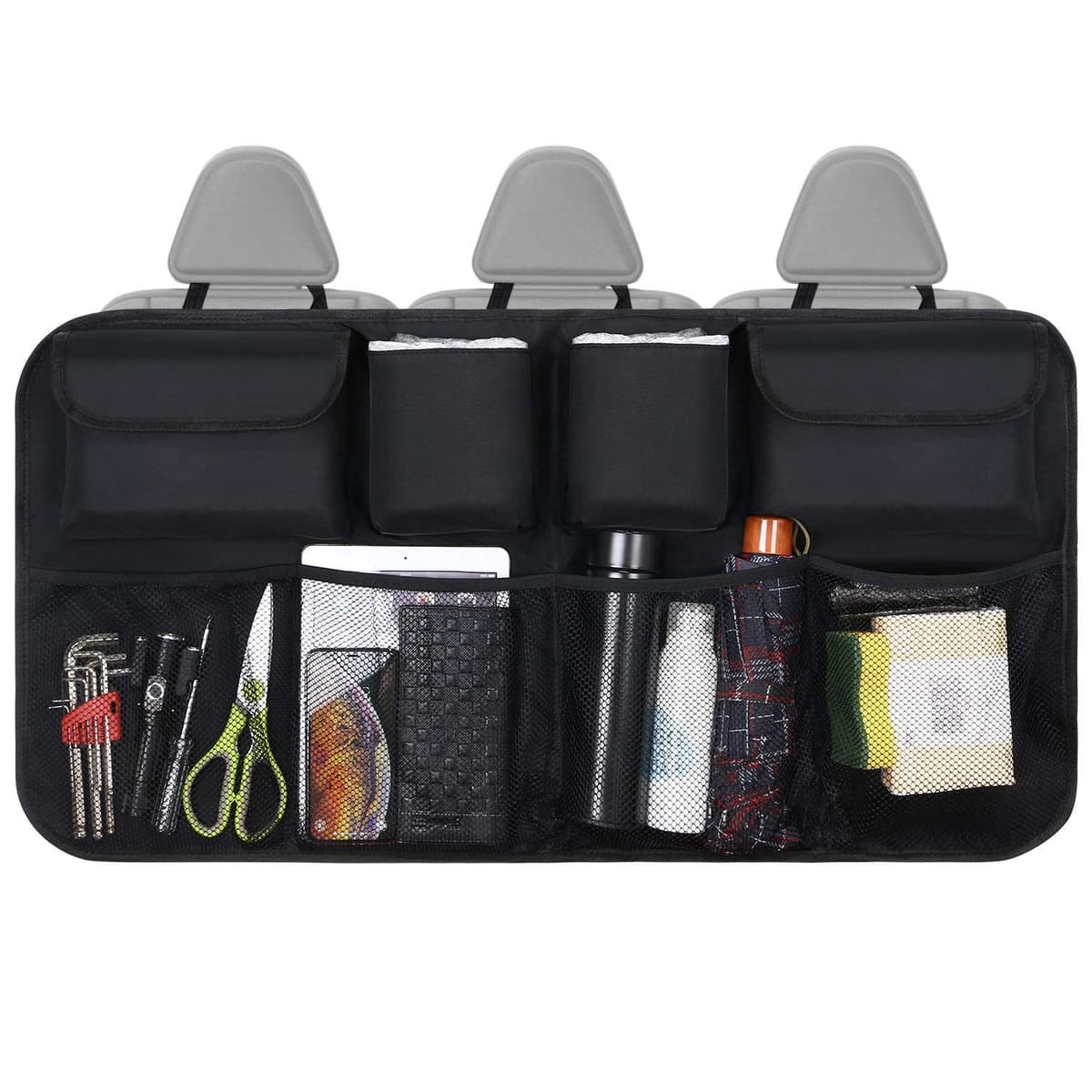 URAQT Car Boot Organiser Waterproof Kick Mats Car Organiser Seat Back Protectors, Multi-Pocket Children's Travel Storage, Durable Foldable Cargo Net Storage for Car Backseat Cover — view 8