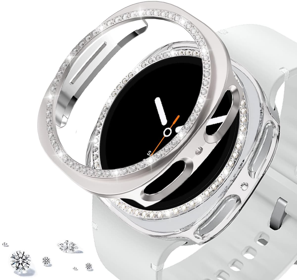 DEALELE [2-PACK] Case Compatible with Samsung Galaxy Watch FE / 5/4 40mm, Bling Double-row Diamond PC Protective Case Protector Cover, 40mm, Rose gold + Transparent — view 77