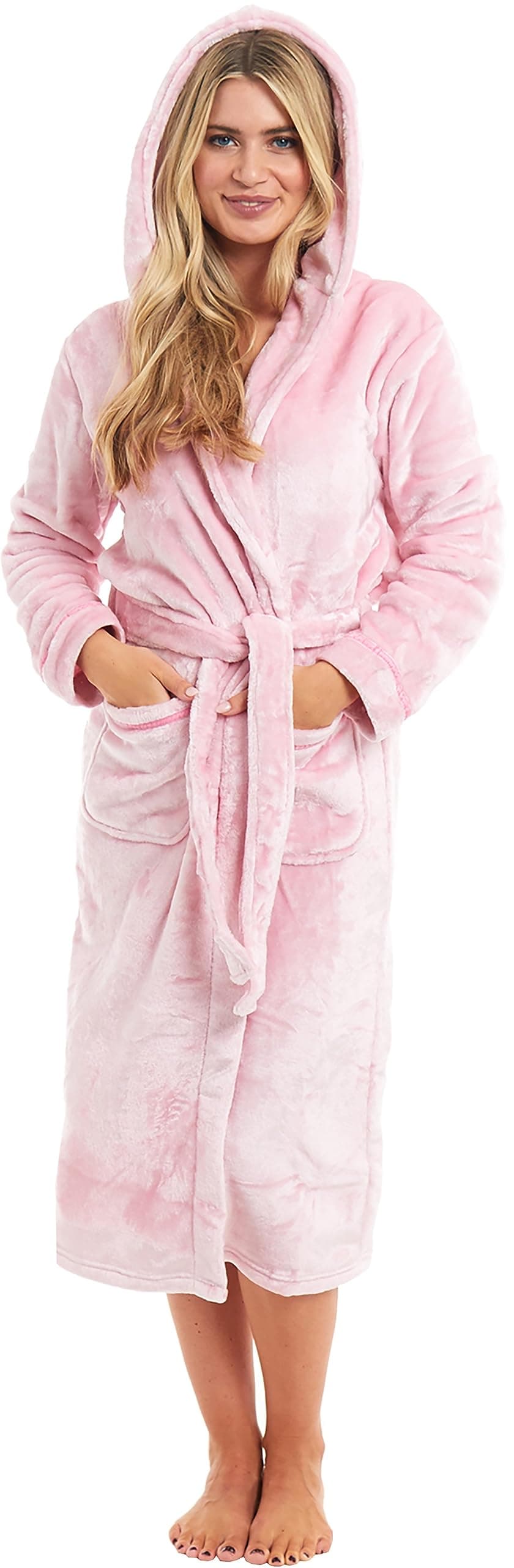 KATE MORGAN Ladies Dressing Gown Fluffy Super Soft Hooded Bathrobe for Women Plush Fleece Perfect Loungewear Long Robe | Gifts for Women — view 33