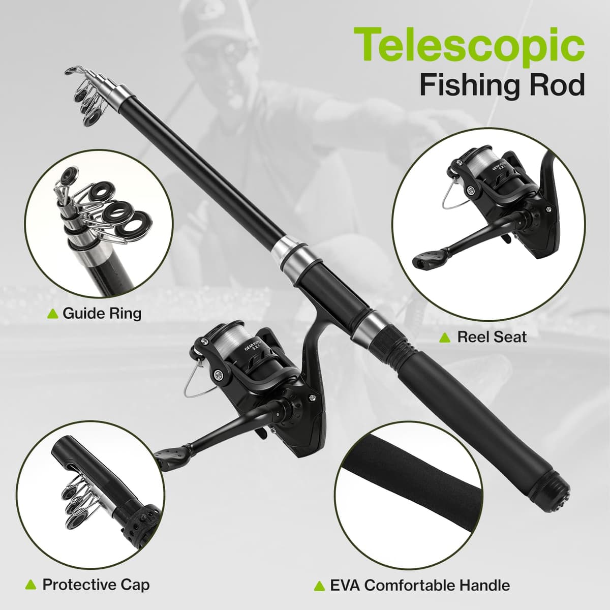 Lomffy Juego Combinado de Carrete y Caña de Pescar Telescópica, 1.8m Kit de Caña de Pescar Portátil con Red de Pesca Caña de Pescar Telescópica con Carrete con Línea Señuelo Bolsa de Transporte — view 3