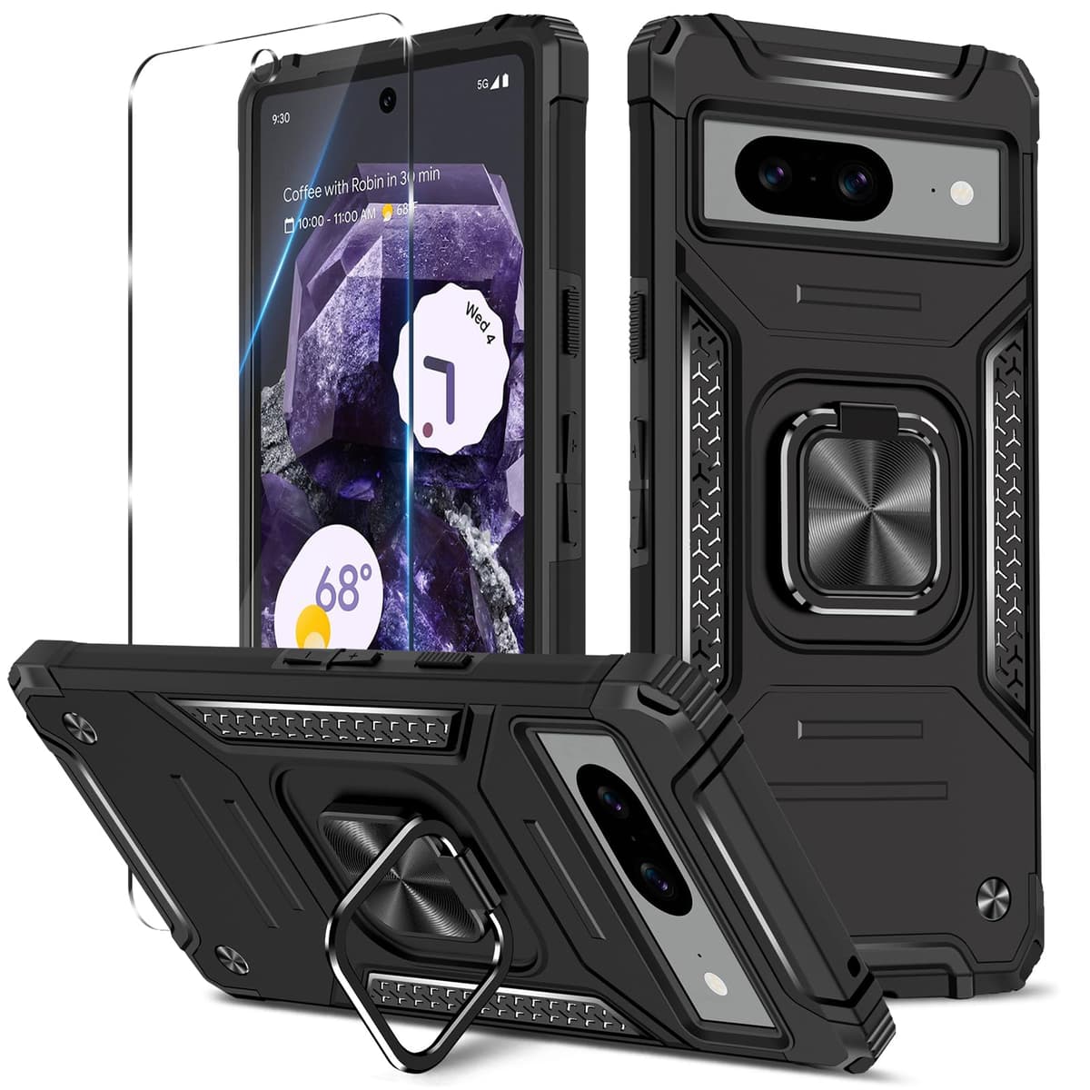 Btstring Funda para Honor Magic 6 Pro, Carcasa Antigolpes con Soporte anular metálico, Case Protectora de Grado Militar, Negro — view 256