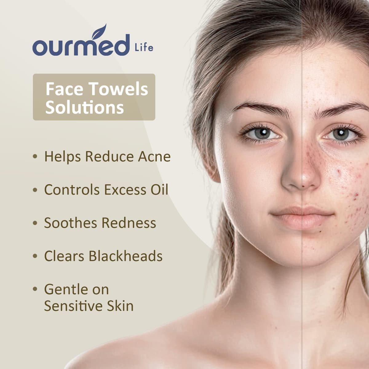 Ourmed Life Face Towels, Disposable Biodegradable Facial Towels for Sensitive Skin, Lint- free Face Wipes for Washing Face, Skincare and Makeup Remover, Dry Wipes, 10"×12" Extra Large, 50 Count — view 3