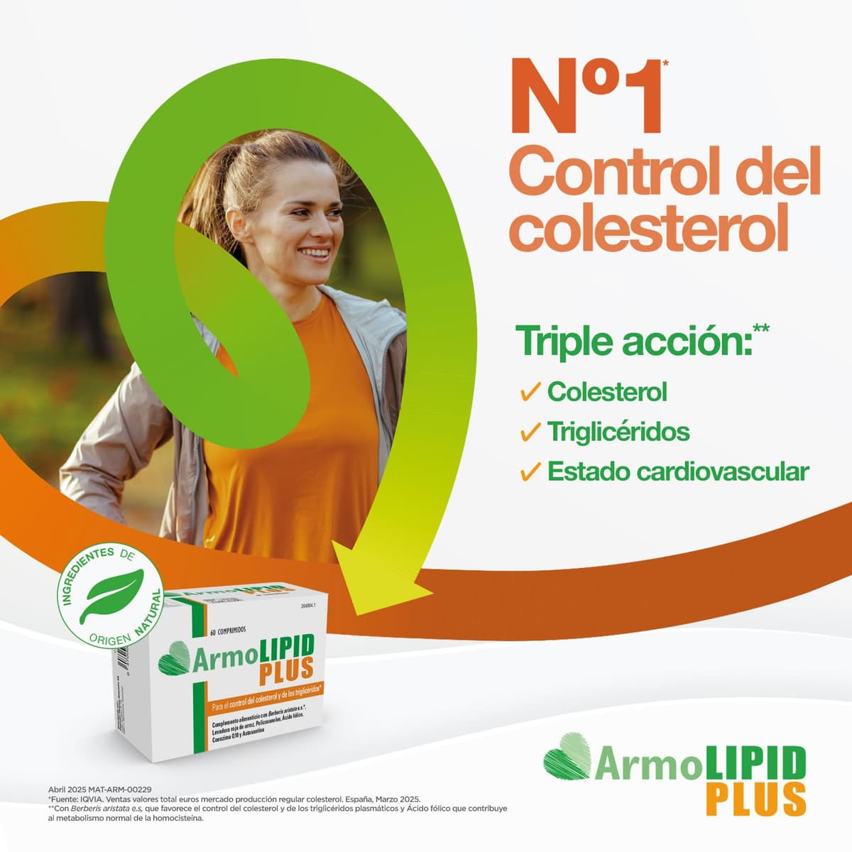 ArmoLIPID PLUS - Complemento Alimenticio Para el Control del Colesterol y de los Triglicéridos, Con Levadura Roja de Arroz, Berberina, Coenzima Q10, Astaxantina y Ácido Fólico, 60 Comprimidos — view 3