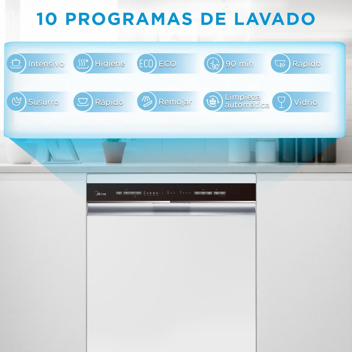 Midea Lavavajillas 60 cm+++ Blanco para 14 servicios - Lavaplatos libre instalación - Compacto con 10 Programas de Lavado integrable - Filtro Antibacterias y Programación Horaria Nuevo Modelo — view 2