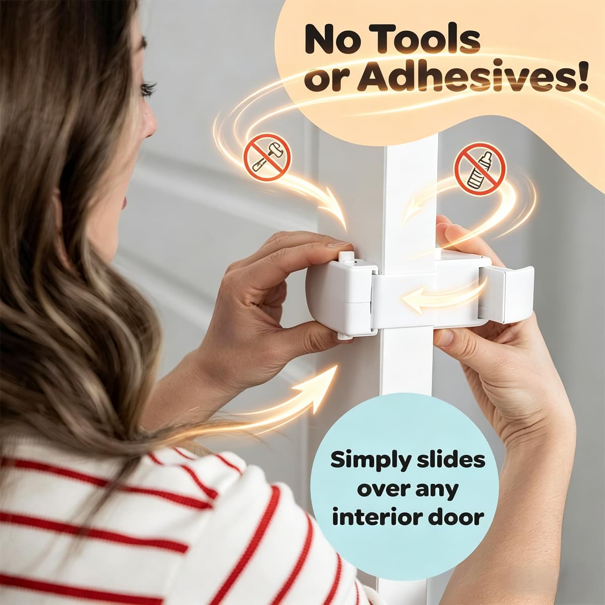 The Snap-On Door Lock Kids Can't Reach or Defeat, Child Proof Door Lock Without Drilling, Simple Install Safety Locks for Toddlers Kids Baby, Dogs & Cats, No Tools or Adhesives (2 Pack) — view 2