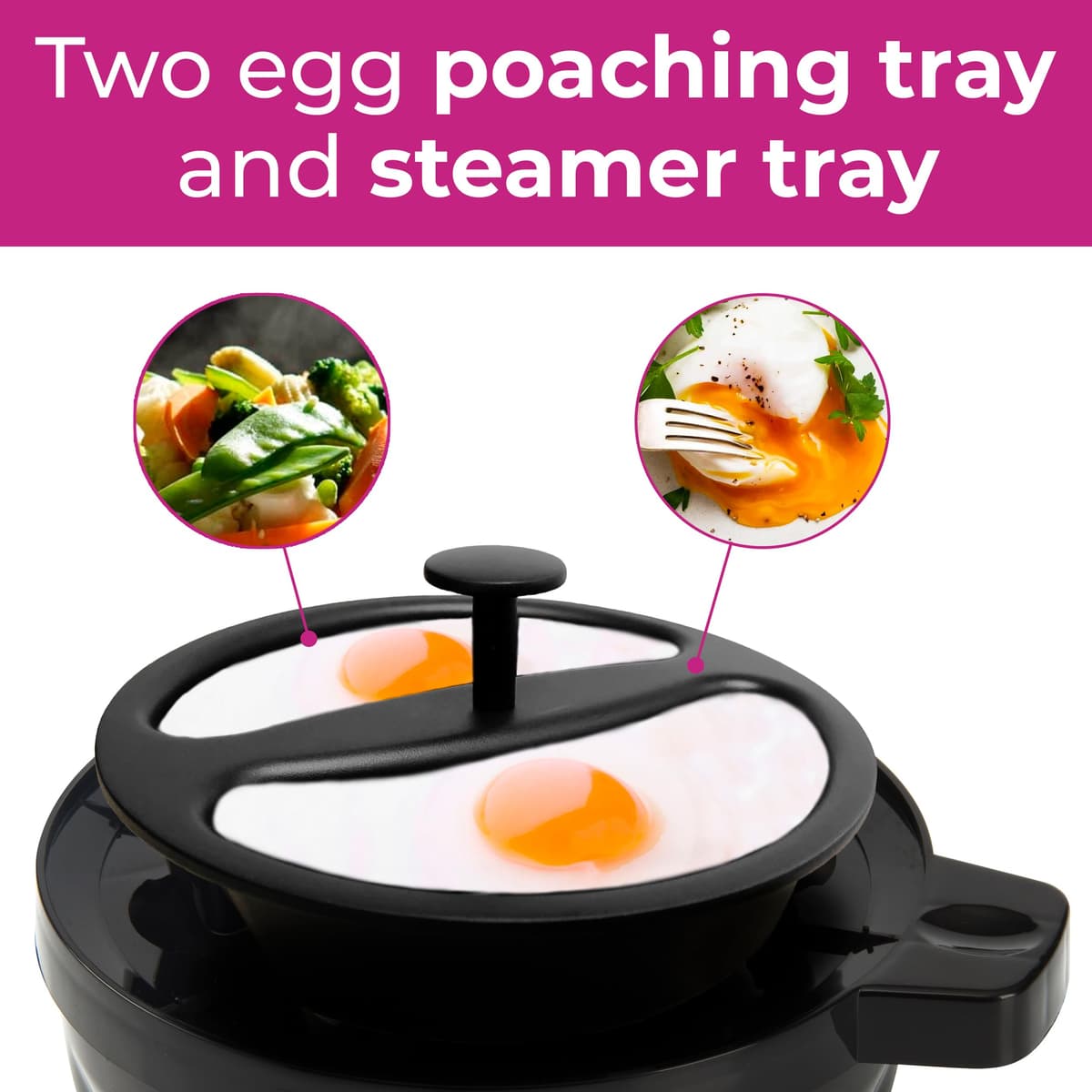 Neo 3 in 1 Durable Kitchen Electric Egg Cooker, Boiler, Poacher Poached Boiled & Omelette Maker Metal Machine Steamer with Timer (Black and Silver) — view 6
