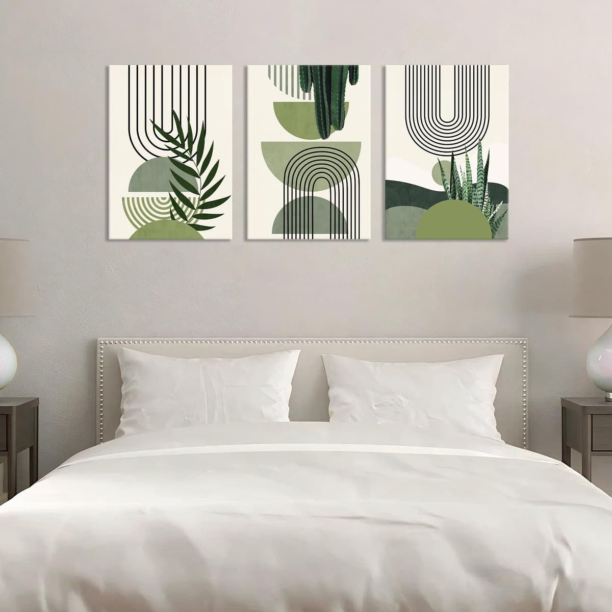 FajerminArt 3Pcs Framed Sage Green Canvas Wall Art, Modern Aesthetic Green Plant Wall Art Boho Home Decor Poster Canvas Painting Wall Decor for Bedroom Living Room Office Ready to Hang 40x60cmx3 Pcs — view 5