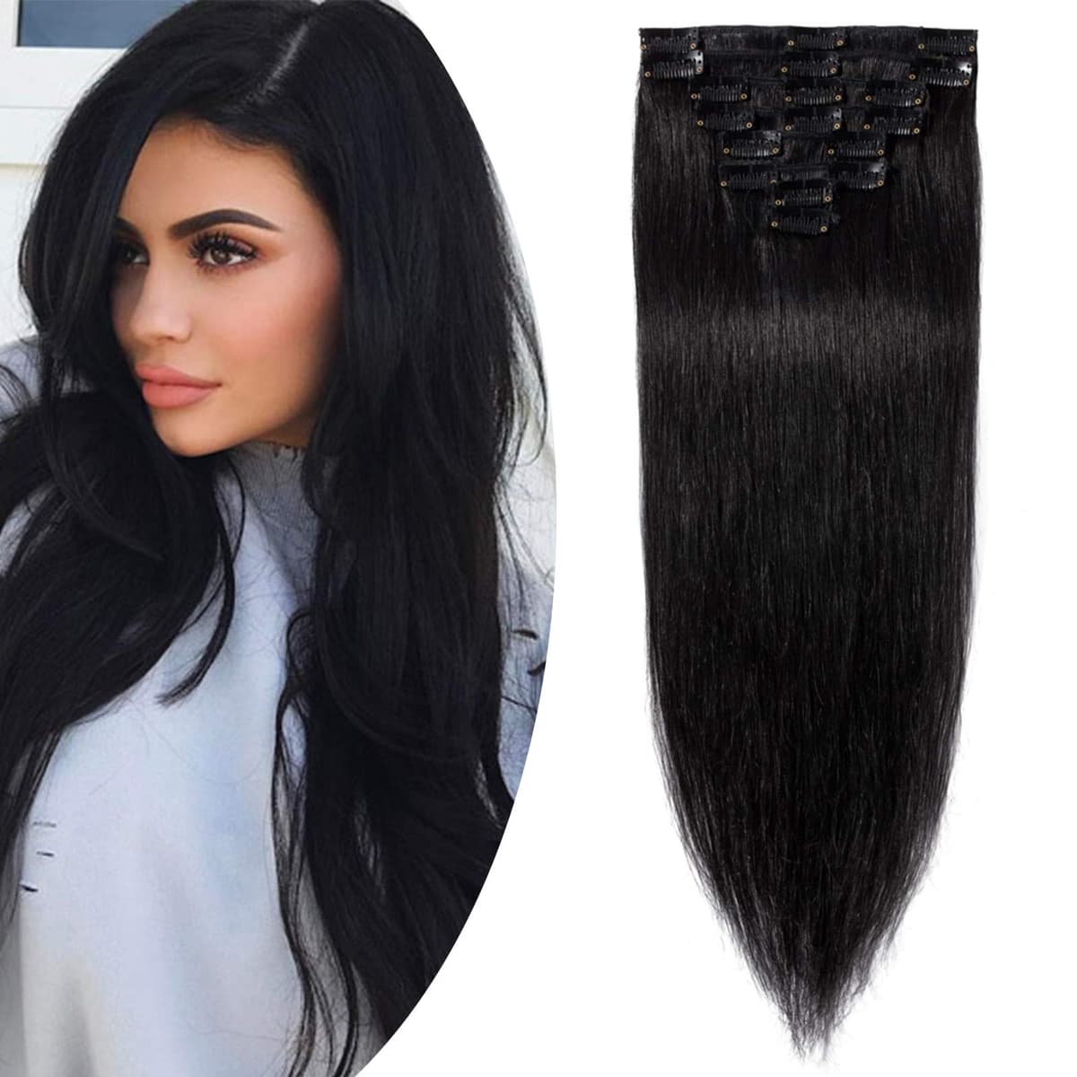 12 inch Clip in Hair Extension Human Hair One Piece 100% Real Remy [#2 Dark Brown] 3/4 Full Head Straight Hair Pieces for Women Invisible Short (40g) — view 39