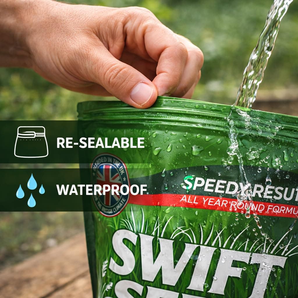 1.8kg Grass Seed by Swift Seed Covers 100m² Premium Fast Growing, Hard-Wearing Lawn Rapid Growing Germinating Lawns, Patch Repair & Overseeding -UK Climate Blend EEC Rule & Standards (All Year, 1.8kg) — view 4