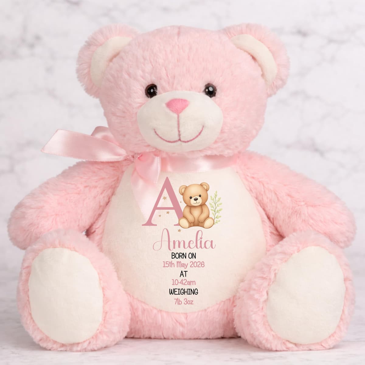 Personalised Birth Teddy Bear, Custom Baby Keepsake Bear with Name, Date of Birth, Time and Weight, Newborn Gift for Baby Boy or Girl (Blue) — view 2