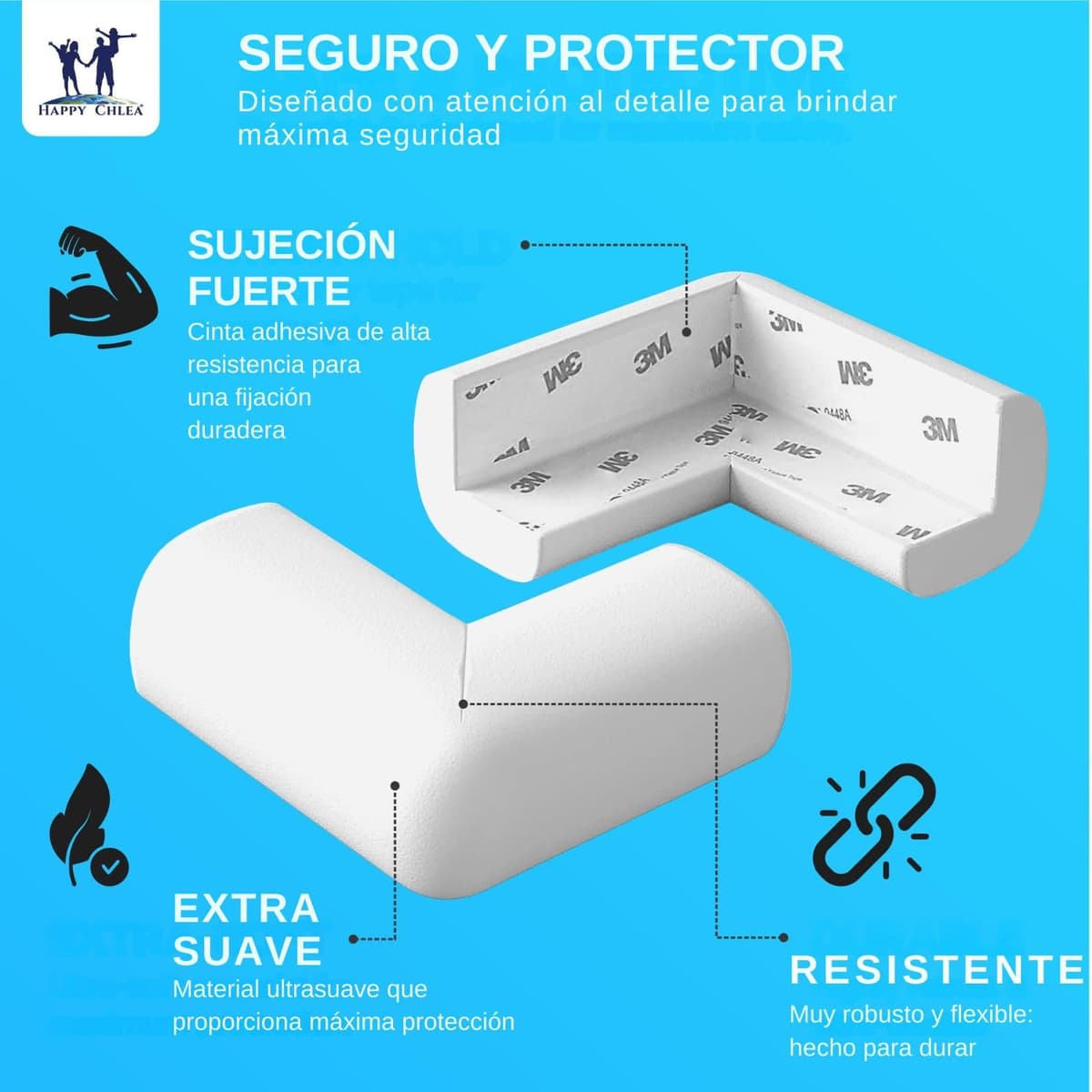 Happy Chlea 20 Protector Esquinas Bebé de Goma con Tecnología Espuma Activa + 2 Cierres Seguridad Cajones, Esquineras para Cama, Mesa y Muebles — view 3