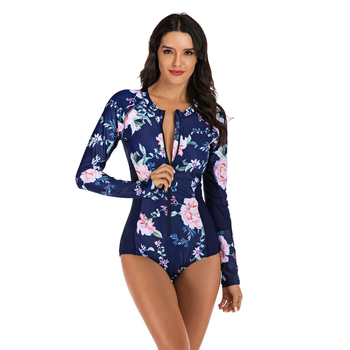 Ropa de Surf con Cremallera para Mujer Traje de Baño de Manga Larga Protectores contra Erupciones Recreativas de Una Pieza Traje de Baño — view 15