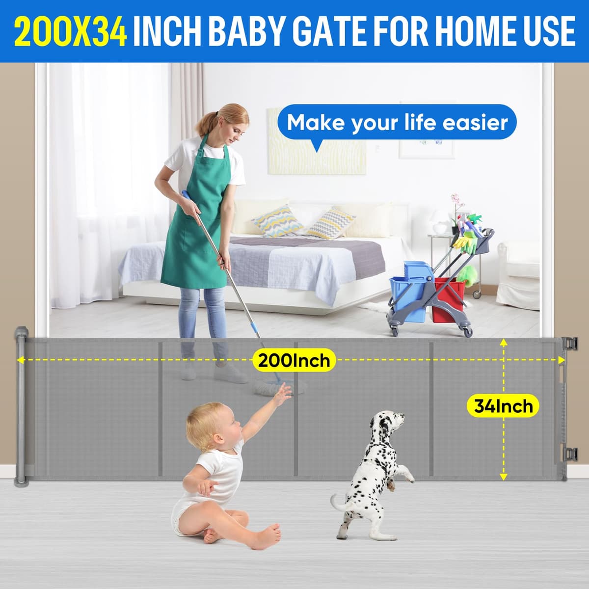 Puerta Seguridad Bebé Extensibles, 0-500 cm Barrera Seguridad Niños y Perros, Vallas de Seguridad para Niños Escaleras y Pasillos, Interiores y Exteriores (Gris) — view 2