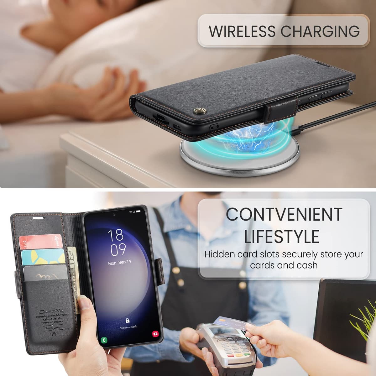 Case for Samsung Galaxy S23 Wallet Case, RFID Blocking PU Leather Flip Folio Cover Card Holder Kickstand Shockproof Phone Case Compatible with Samsung Galaxy S23, Black — view 4