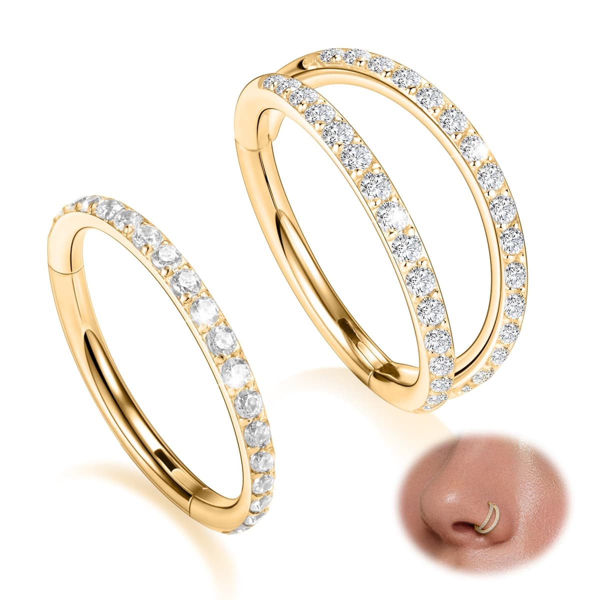GAGABODY 2 Pcs Nose Rings 20G 18G 16G 14G 12G 10G 8G Surgical Steel Piercing Rings for Nose Septum Cartilage Helix Tragus Conch Rook Daith Lobe from 5mm to 16mm Seamless Hoop Unisex Hinged Earrings — view 28