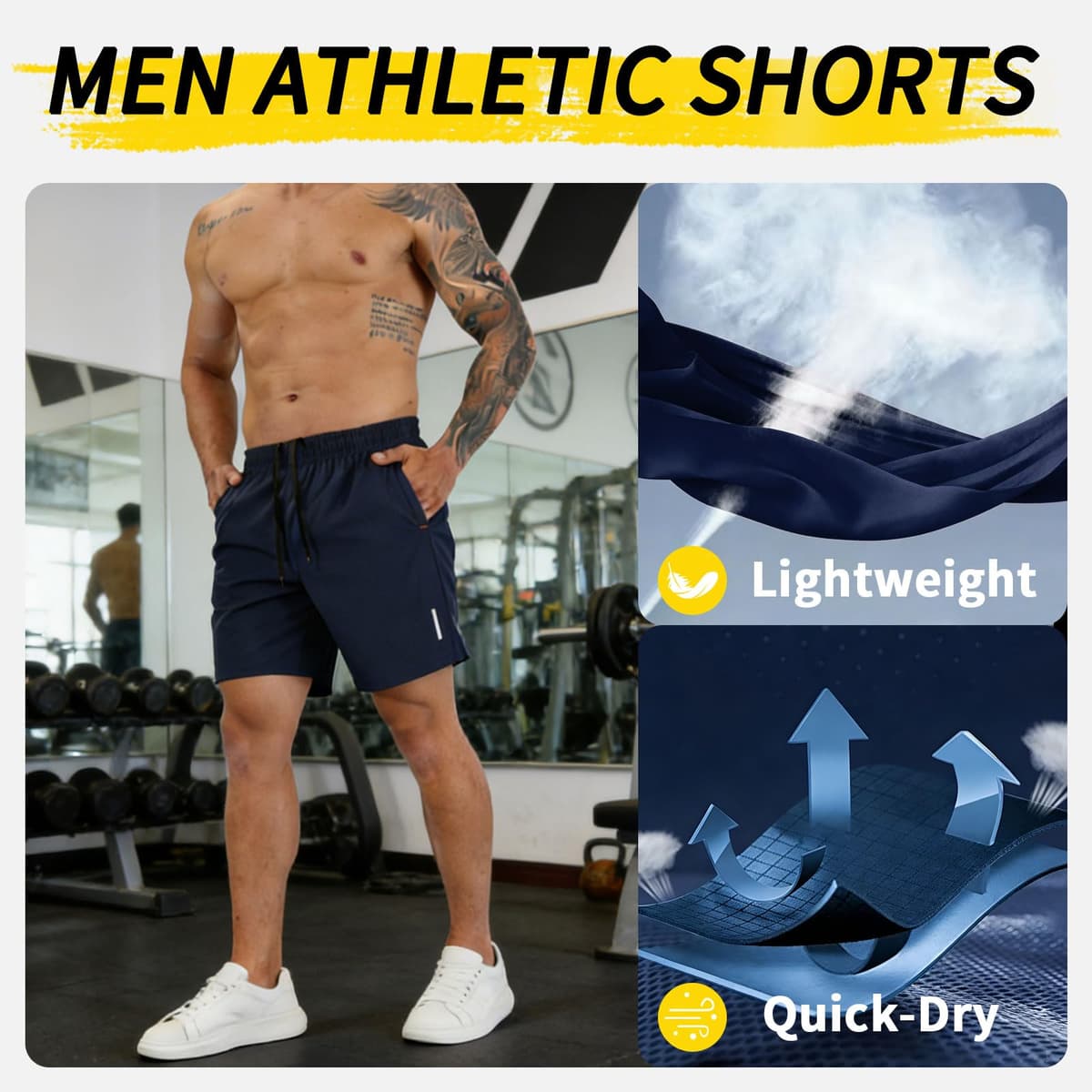 SHAGGA Paquete de 3 pantalones cortos de gimnasio para hombre, ligeros, de secado rápido, entrepierna corta, 7 con bolsillos con cremallera para correr, fitness y joggers — view 4