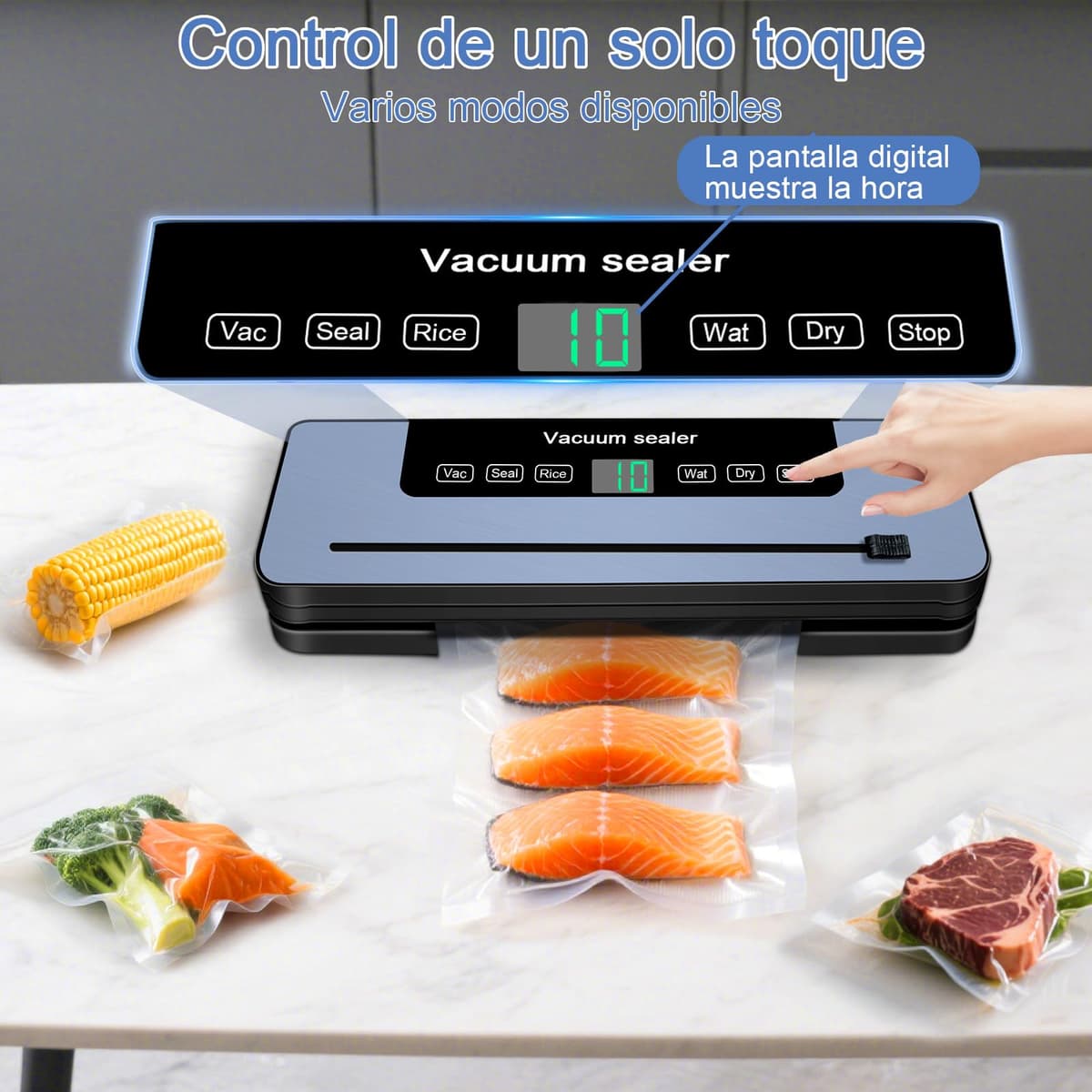 7 in 1 Maquina vacio alimentos, Automático seco que mojado envasadora al vacio, Embasadoras vacio alimentos domestica con Cuchillo de corte, Vacuum Sealer con Tubo de Vacío con 20 bolsas envasar — view 3