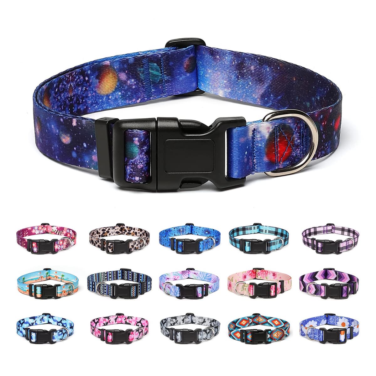 Adjustable Nylon Dog Collar with Patterns, Soft Comfy Pet Collar for Small Medium Large Dogs (S, Purple Plaid) — view 30