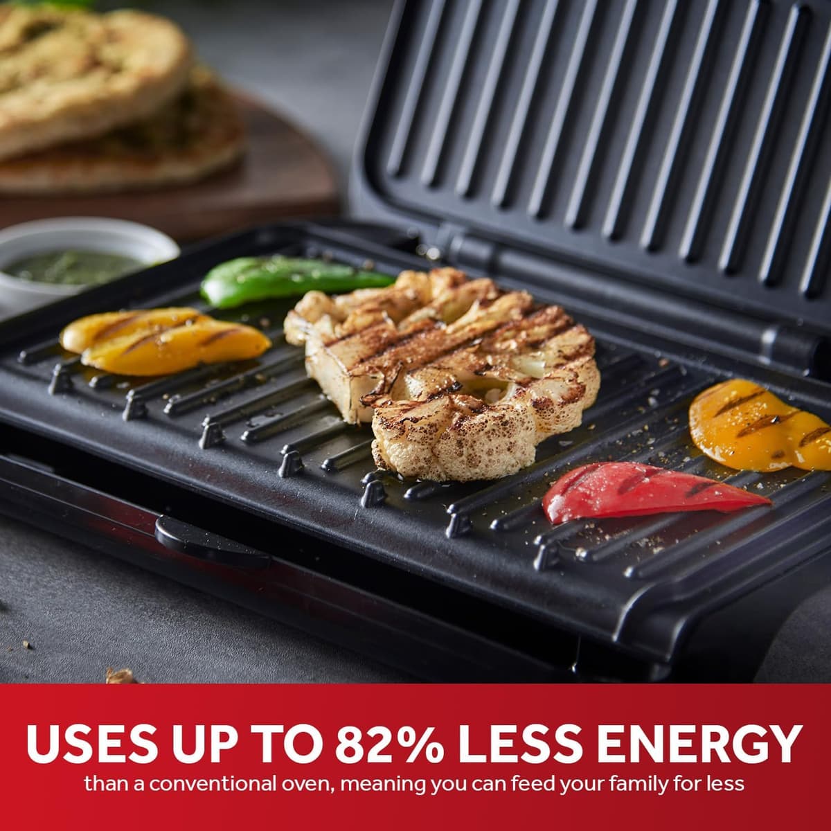 George Foreman Medium Electric Fit Grill [Non stick, Healthy, Griddle, Toastie, Hot plate, Panini, BBQ, Energy saving, Vertical storage, Easy clean, Drip tray, Ready to cook light] Black, 1630W 25810 — view 2
